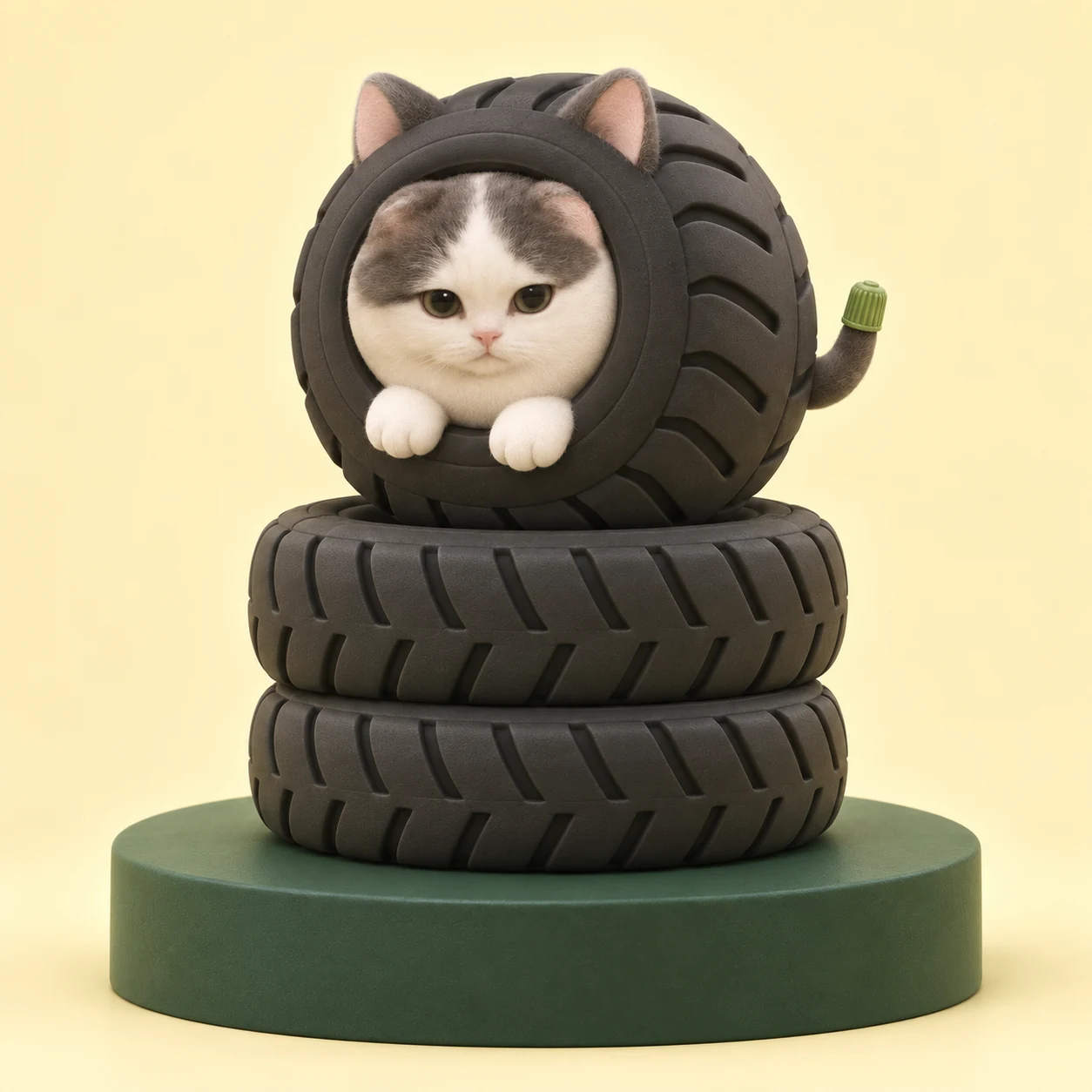 MICHILIN sits like a satisfied king on two ordinary, unoccupied spare tires.